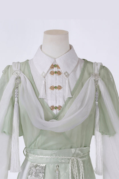 Green Modified Han Elements Hanfu Top and Skirt Set-Up