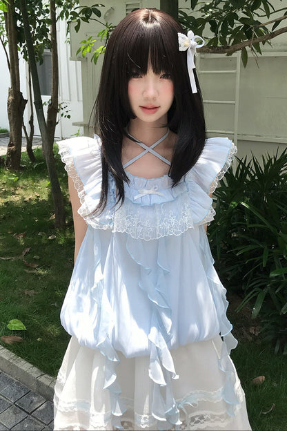 ミルキーブルー姫フリルトップス＋スカート