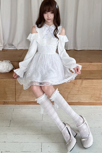 Silver Thread Gauze Off-Shoulder Dress and Top Set
