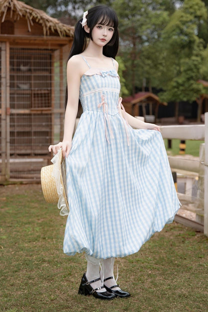 Sweet Plaid Ribbon Cami Dress & Cropped Jacket Set-Up