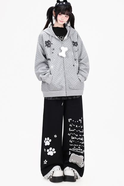 3D-Katzenohren-Kapuzenjacke mit Polka-Dots