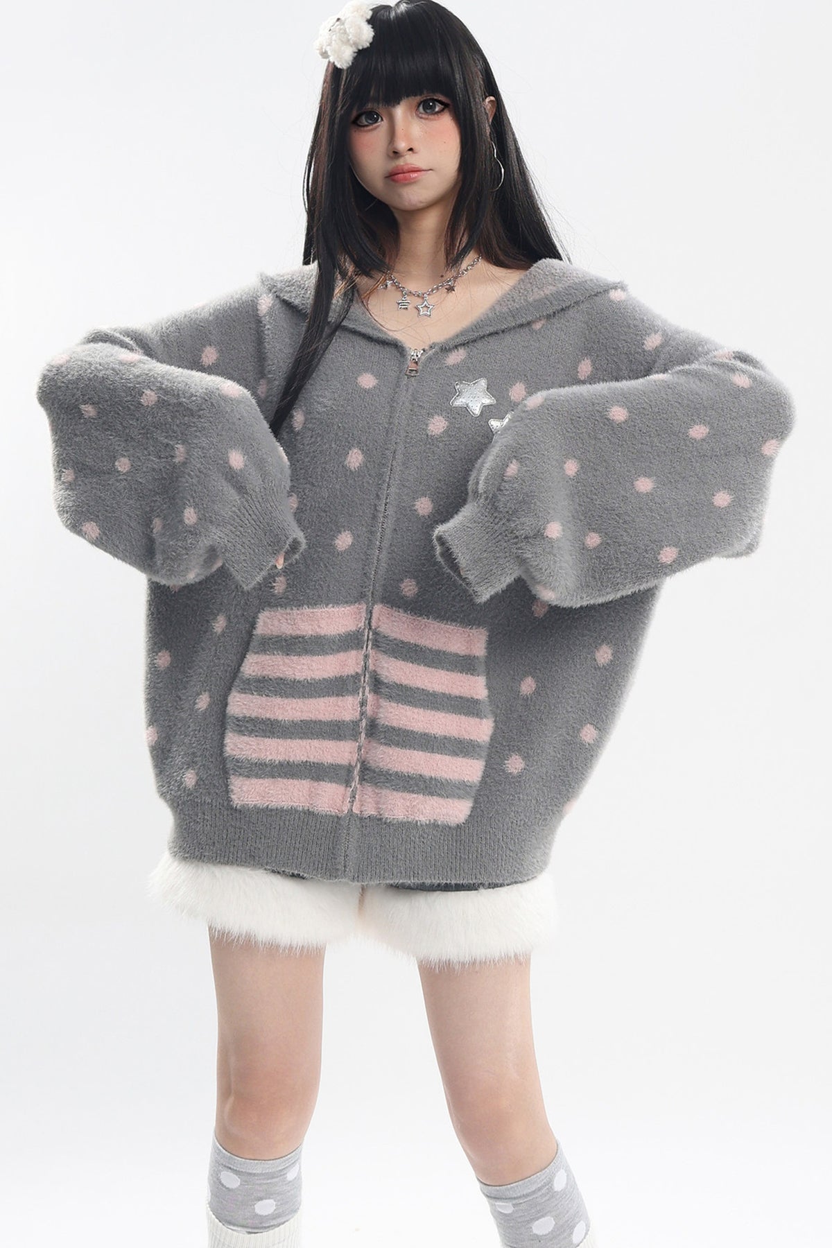 Cat Ear Polka Dot Star Stripe Cardigan