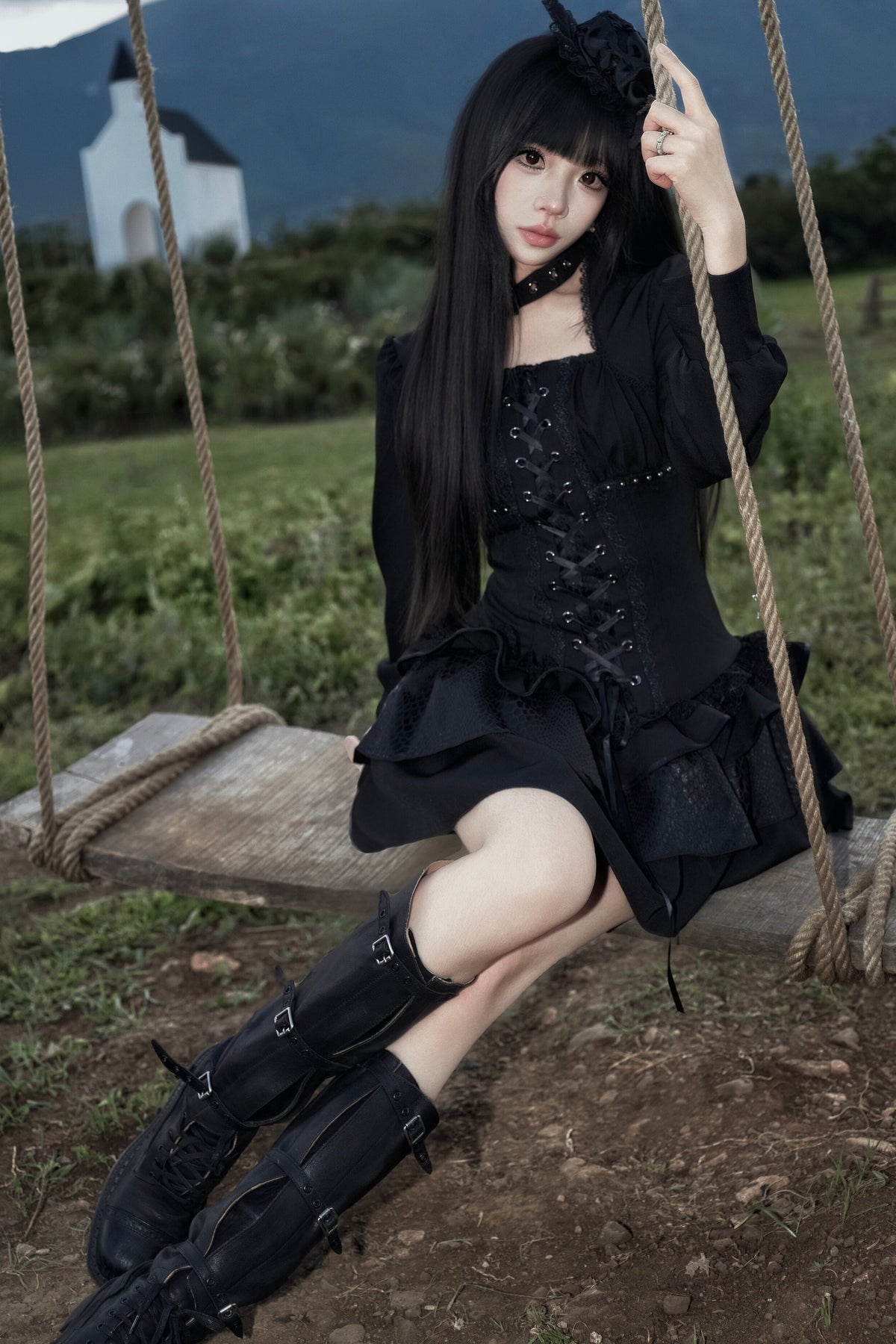 Black Gothic Patchwork Lace Dress