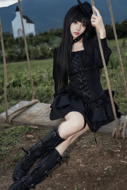 Black Gothic Patchwork Lace Dress