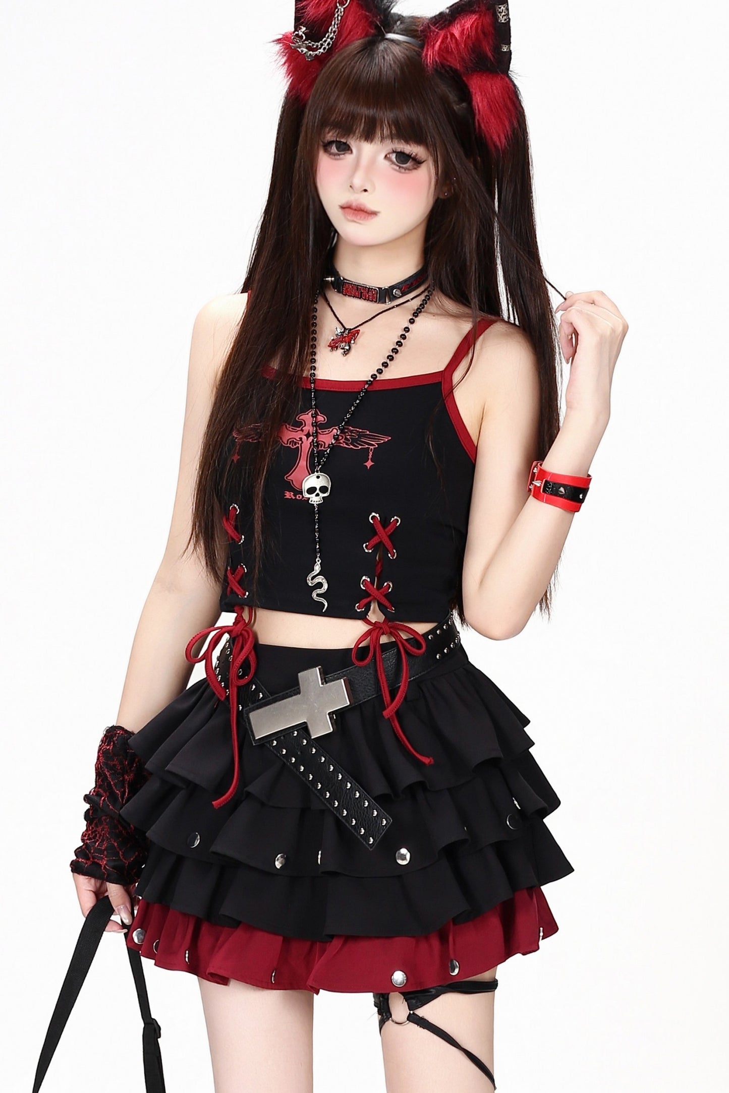 Rivet Color-Blocking Fluffy Cake Skirt