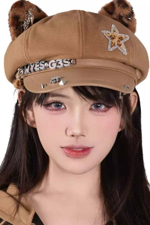 Bionic Cat Punk Rivet Cat Ear Beret