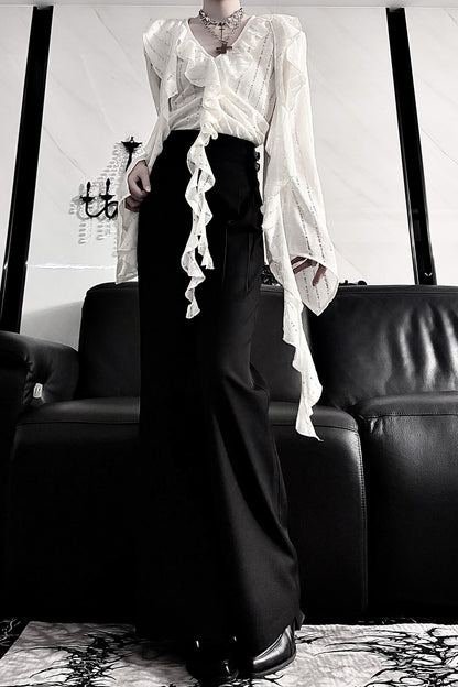 Ruffle V-Neck Lace Blouse