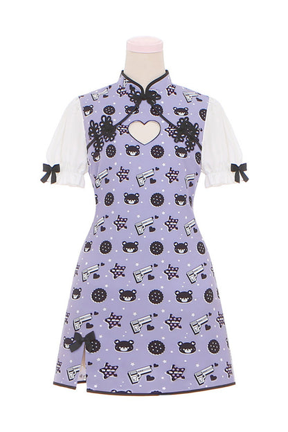 Bobo Bear Gun Print Cheongsam Dress