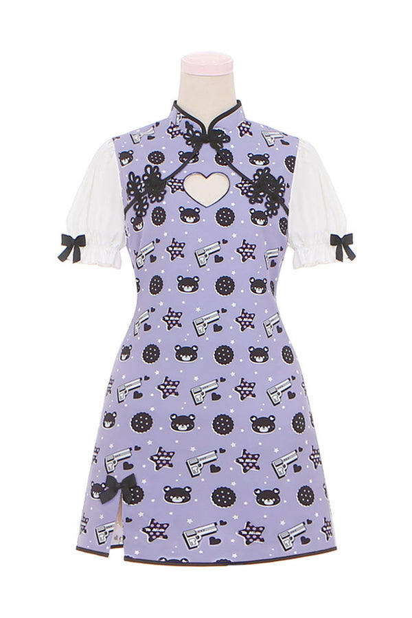 Bobo Bear Gun Print Cheongsam Dress
