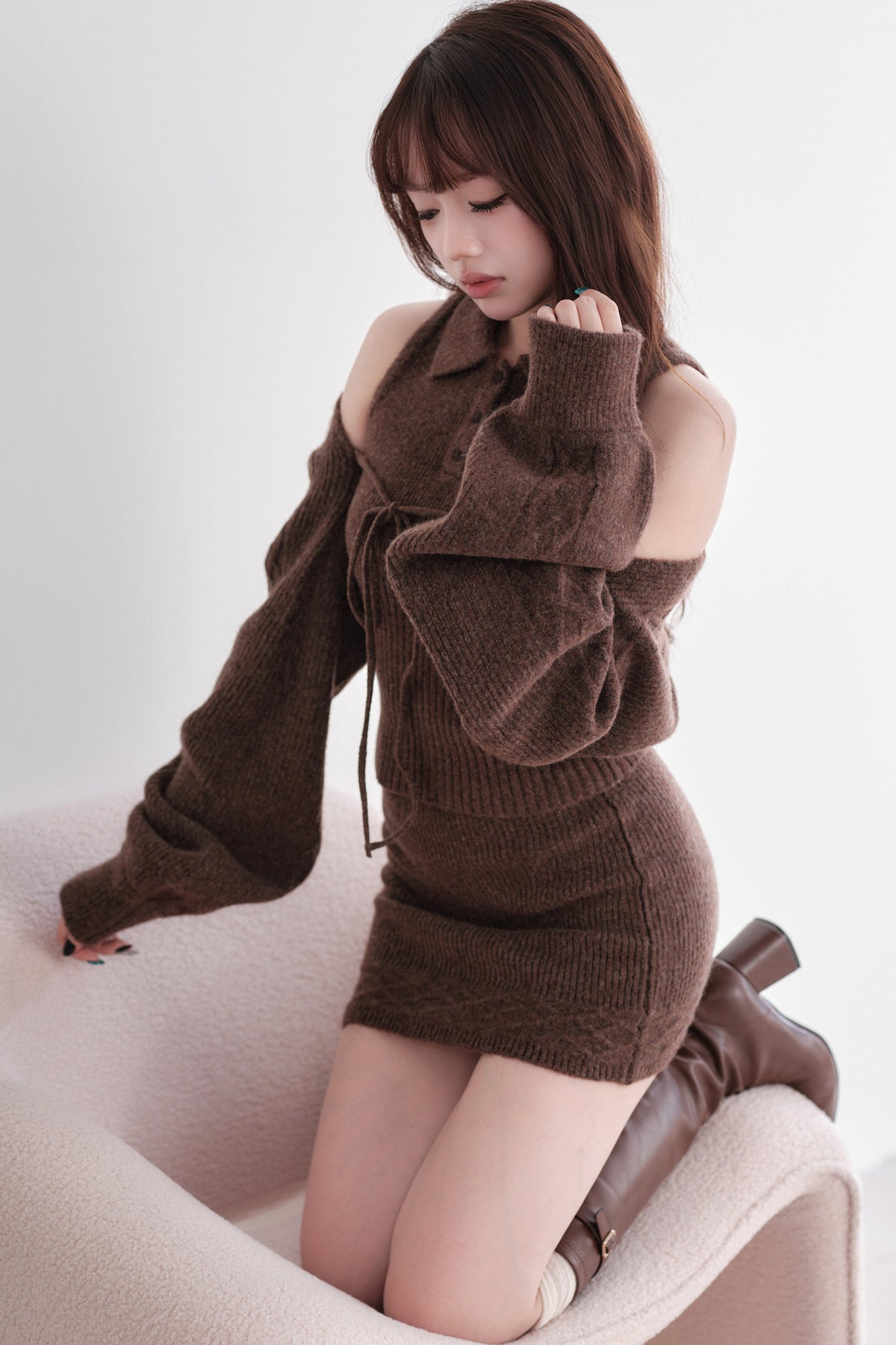 Ribbed Knit Top and Mini Skirt Set