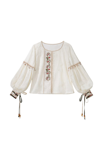 New Chinese Ethnic Top and Skirt Shawl Set-Up