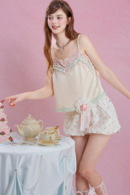 Camisole-Oberteil aus Satin mit Spitze