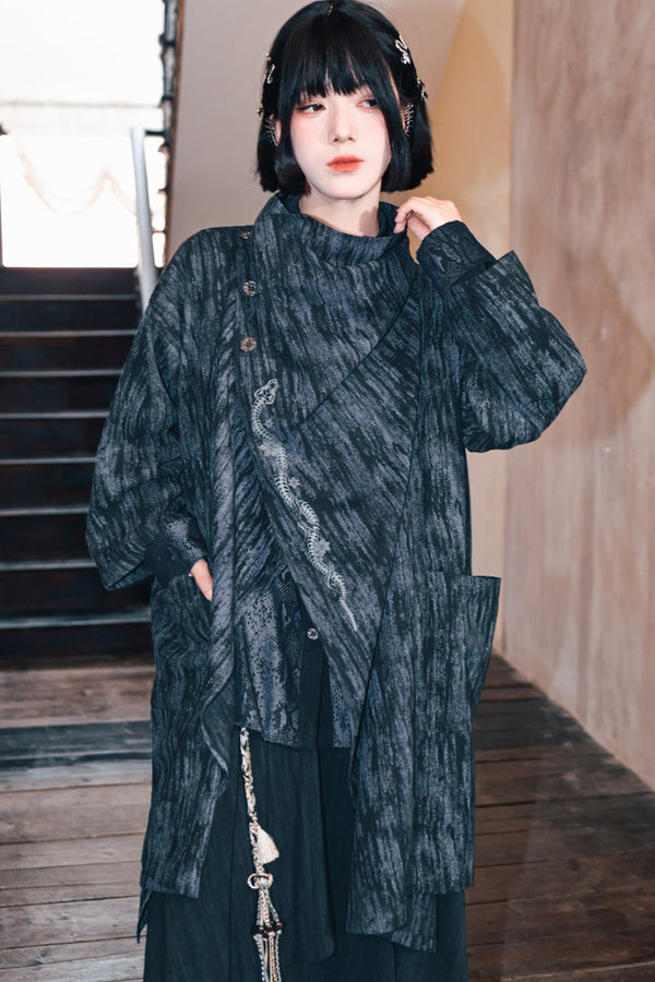 Snake Scale Print Irregular Jacket