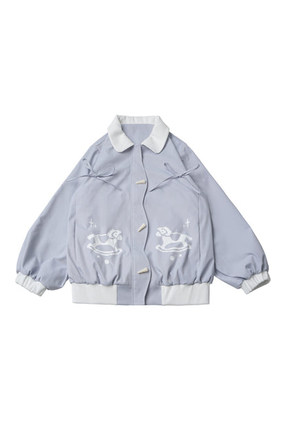 Hellblaues Pony-Jacke-und-Polka-Dot-Hosen-Set