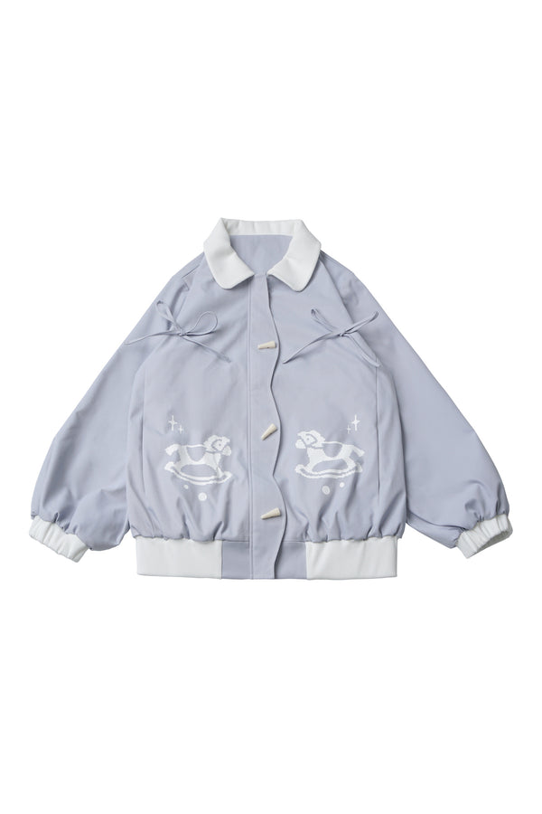 Light Blue Pony Jacket and Polka Dot Pants Set-Up