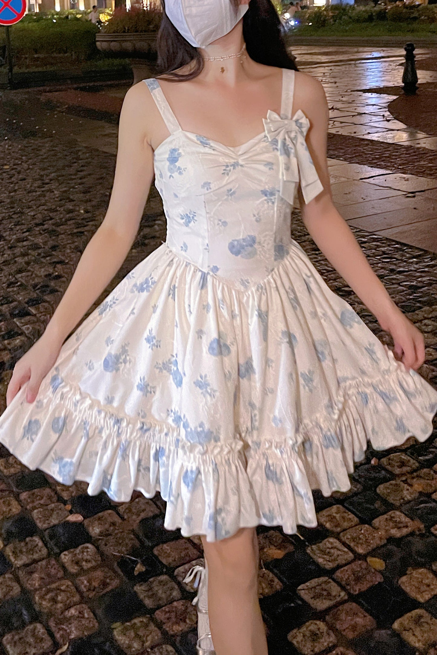 フローラルコーデュロイサスペンダードレスセット