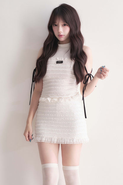 Sweet Ribbon Shirred Top & Skirt Set