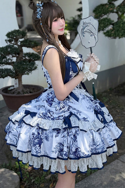 Blue Porcelain Floral Dress Set