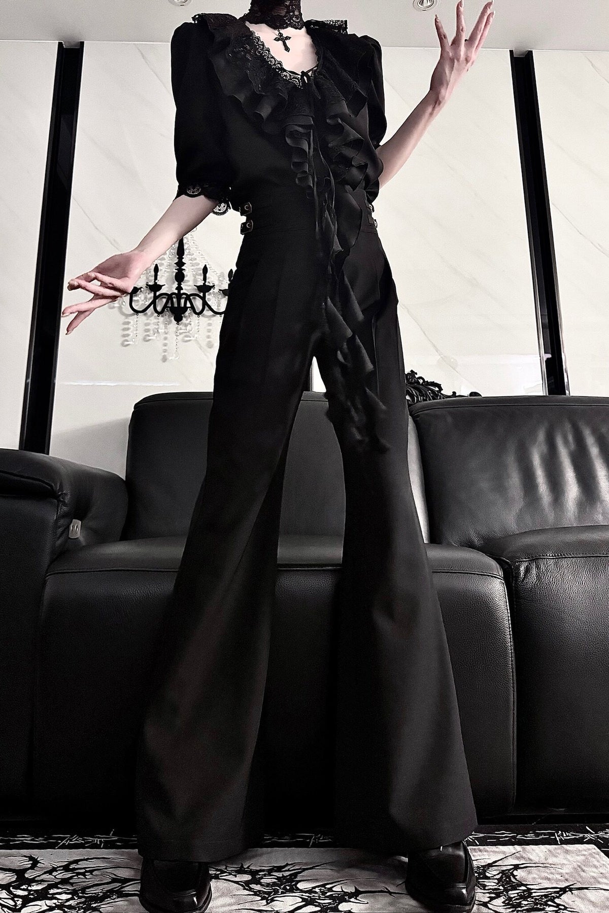 Gothic Lace V-Neck Short-Sleeve Shirt