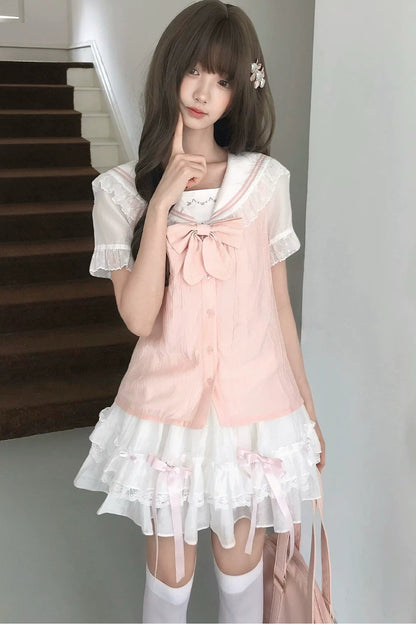 Milky Pink Sailor Top + Skirt