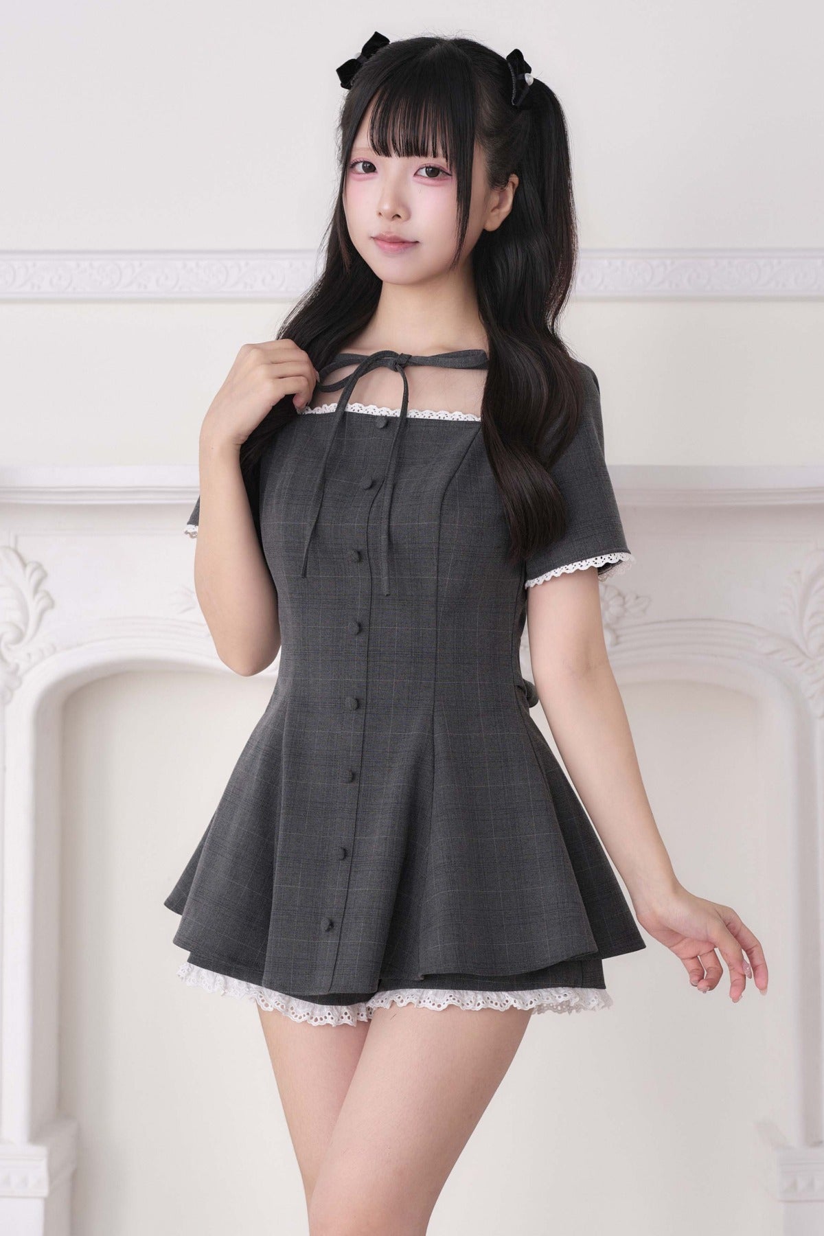 Lace Trim Plaid Dress