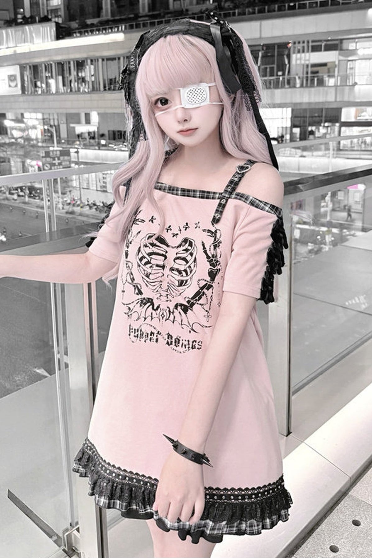 오프숄더 스켈레톤 원피스