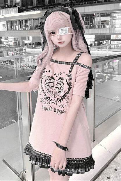 오프숄더 스켈레톤 원피스