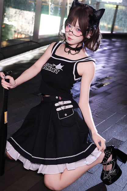 Printed Camisole + Pleated Skirt