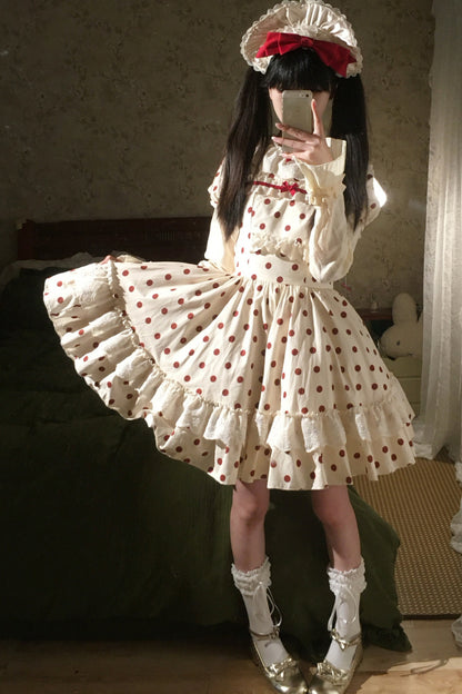 Cotton Polka Dot Print OP Dress Set-Up