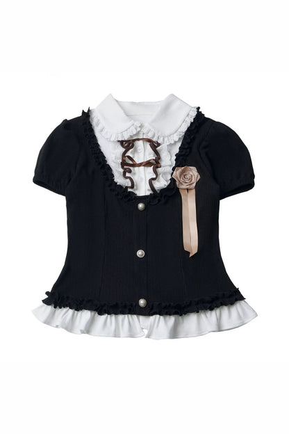 Rose Brown Lace Knit Top + Skirt