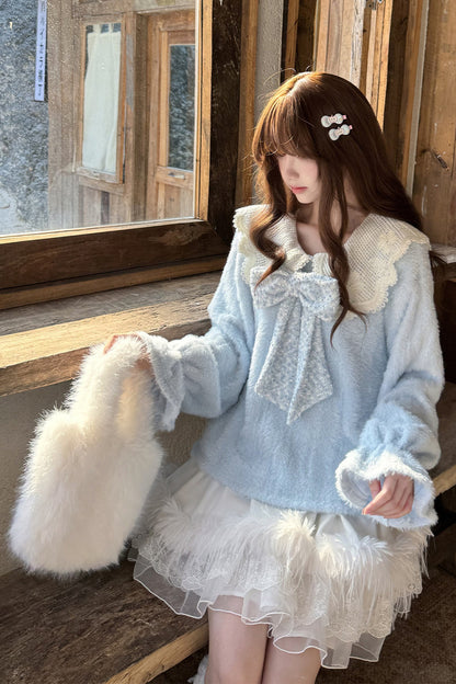 Blue Sky Star Fluffy Knit Top and Skirt Set