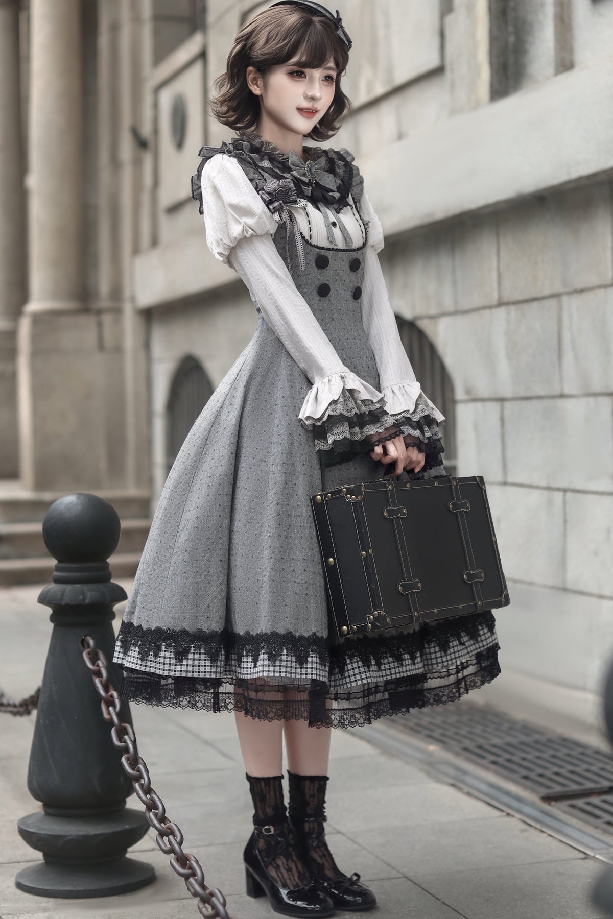 Ruffle Collar Shirt and Dress Set-Up