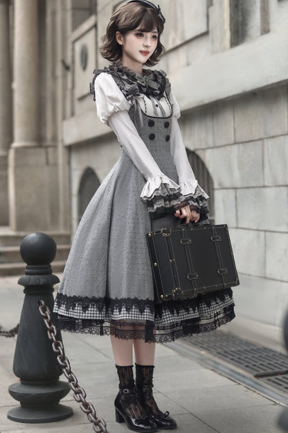 Ruffle Collar Shirt and Dress Set-Up