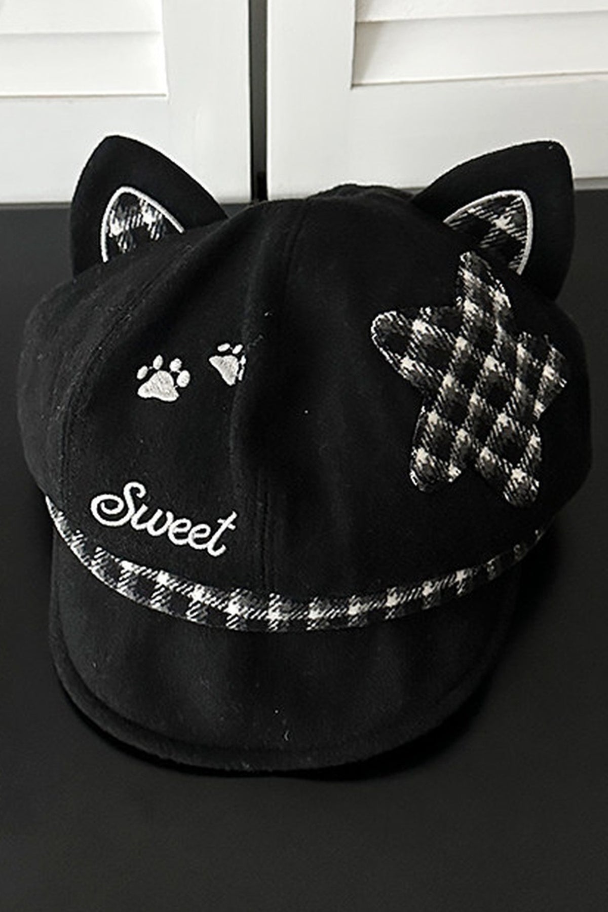 Plaid Star Cat Ear Octagonal Beret
