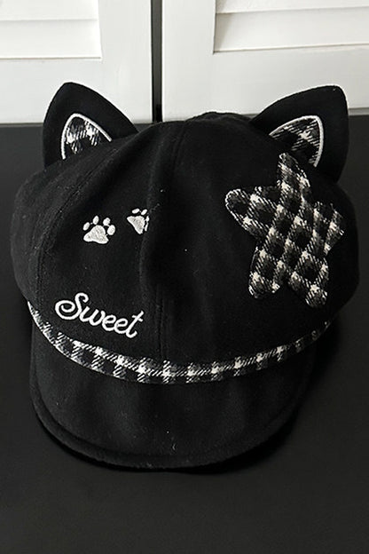 Plaid Star Cat Ear Octagonal Beret