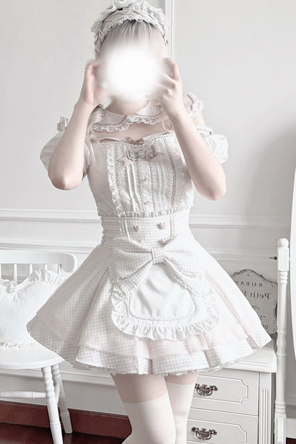 Ensemble haut à volants à carreaux style girly et minijupe à carreaux