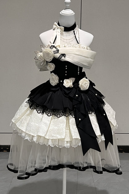 Prinzessinnen-Lolita-Kleid mit Perlen und Rosen