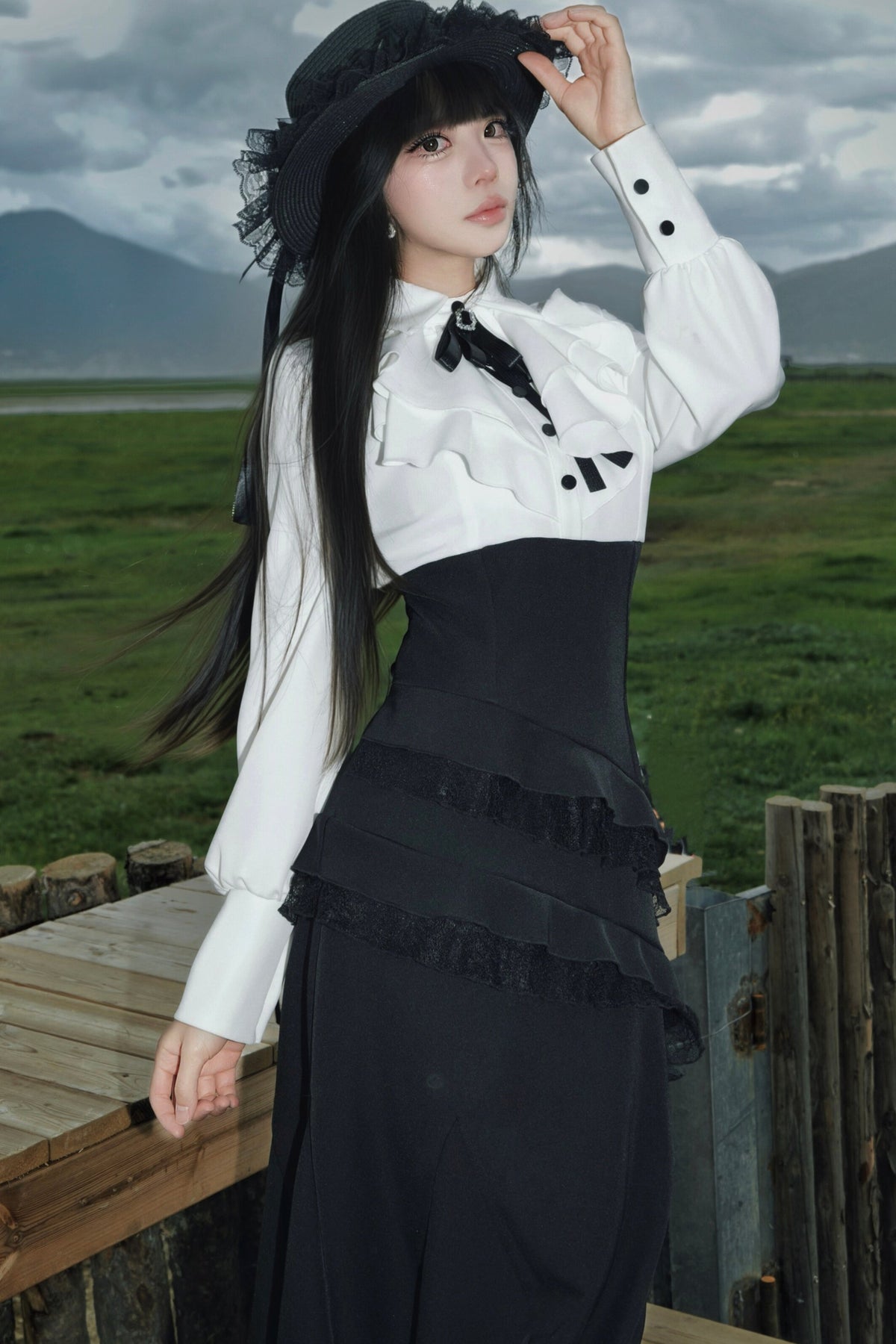 Black Cape Fishtail Long Dress