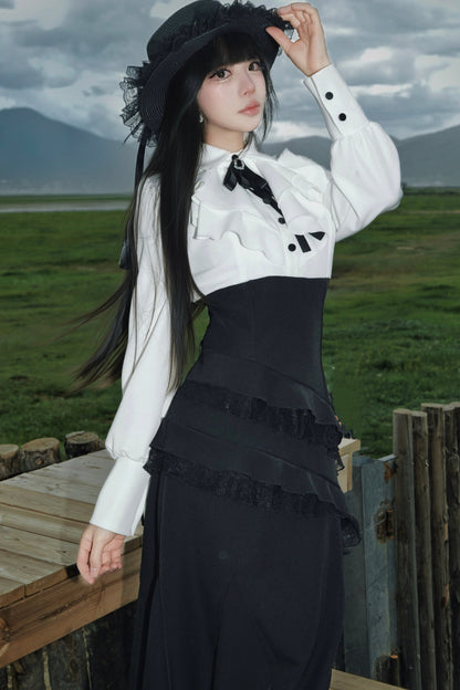 Black Cape Fishtail Long Dress