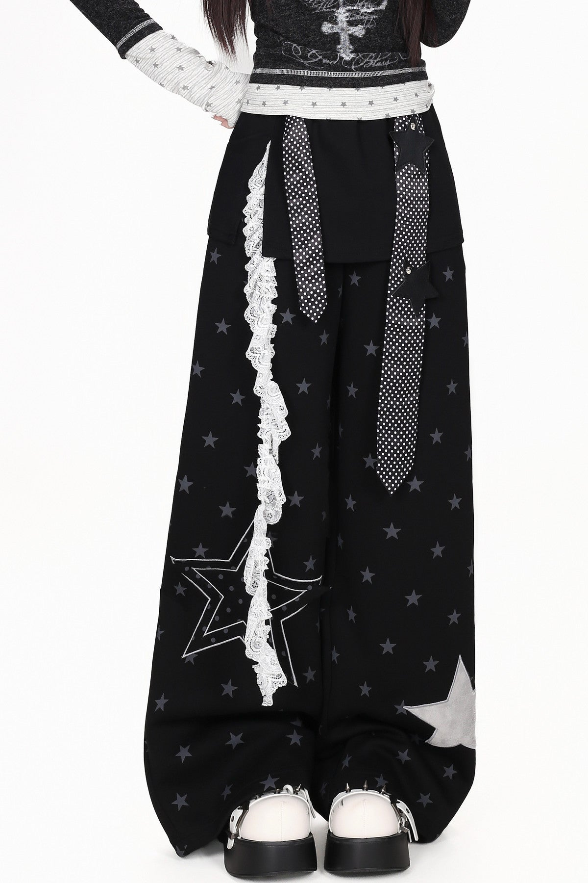 Star Patch Layered-Look Pants