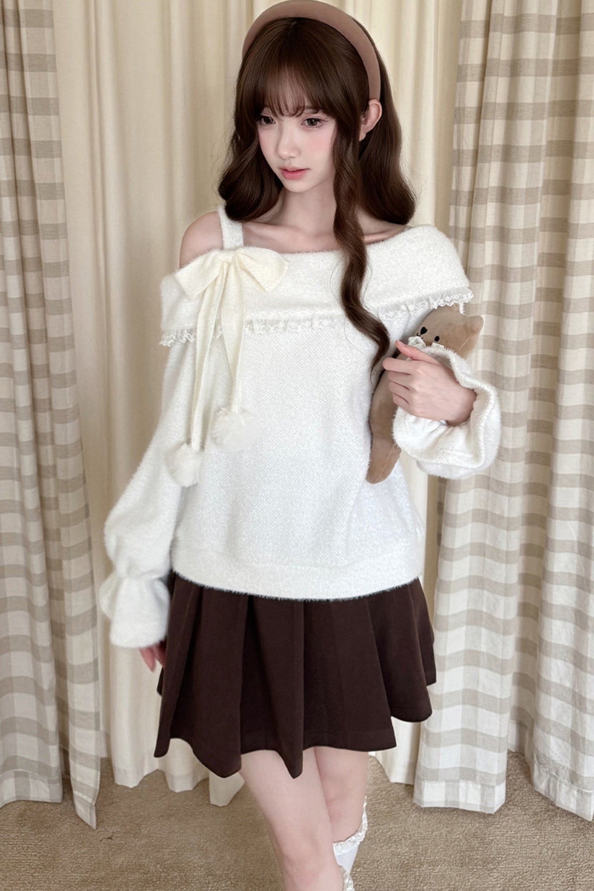 Off-Shoulder Knit Sweater and Skirt Set