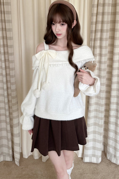Off-Shoulder Knit Sweater and Skirt Set
