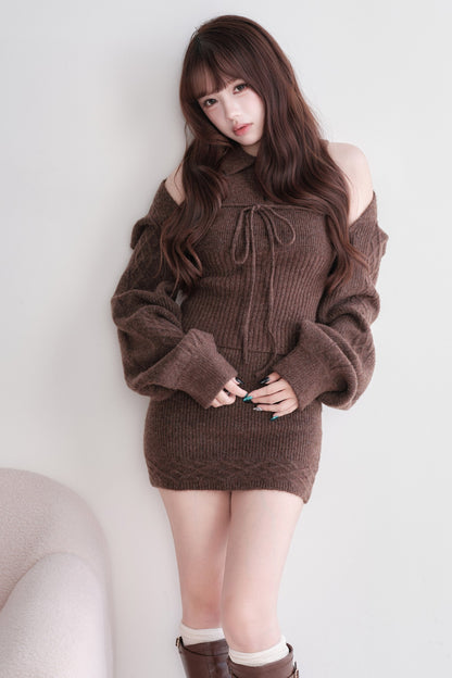Ribbed Knit Top and Mini Skirt Set