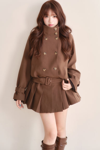 Giacca trench con cintura e orlo plissettato