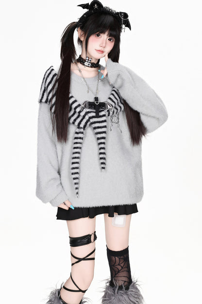 Striped Angel Wing Pullover Sweater