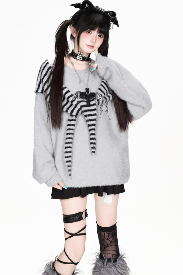 Striped Angel Wing Pullover Sweater