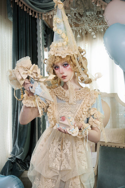 Cream Beige Doll-Like Lace Apron Dress