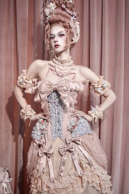 Strawberry Fishbone Corset Top With Necklace And Sleeves Set