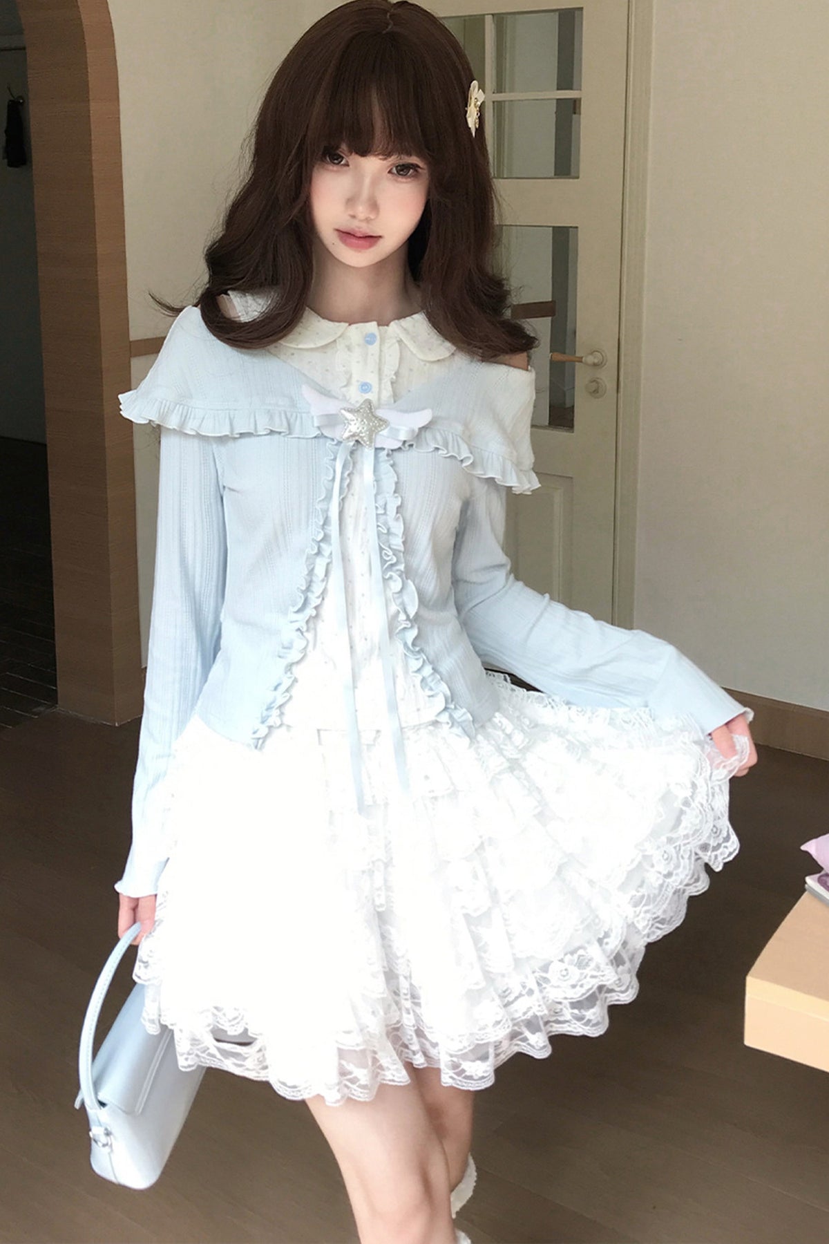 Star Candy Off-Shoulder Knit Top and Skirt Set