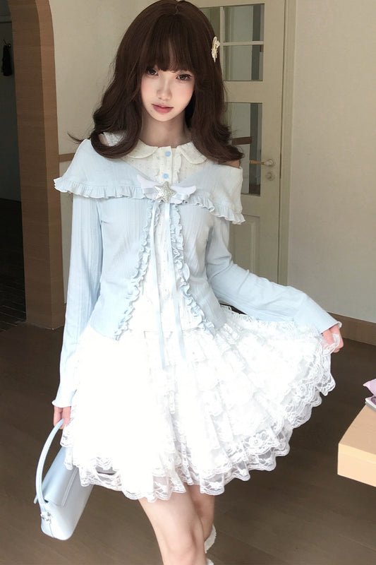 Star Candy Off-Shoulder Knit Top and Skirt Set